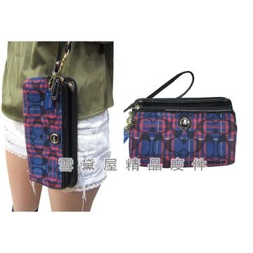 ~雪黛屋~coach 手拿包二層可4.7寸手機國際正版保證可手提手拿分類包進口防水緹花布附品證購證原