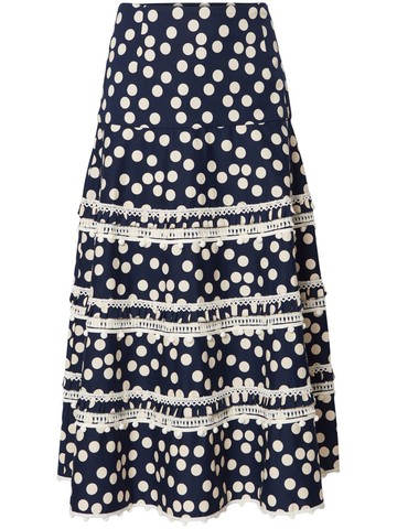 Carolina Herrera - polka-dot print midi skirt - women - Cotton/Elastane - 12 - Blue