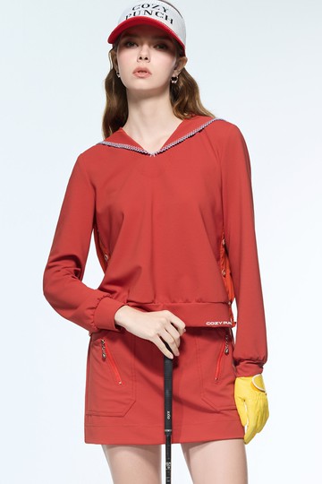 橫條紋理石榴紅上衣