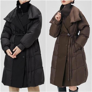 【米蘭精品】現貨+預購 頂級真羽絨外套90%鴨絨羽絨衣秋冬外套上衣大碼休閒女裝-長版抽繩束腰2色74mw32