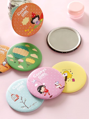 可愛便攜女士公主迷你化妝梳妝折疊學生隨身鏡美容圓形卡通小鏡子