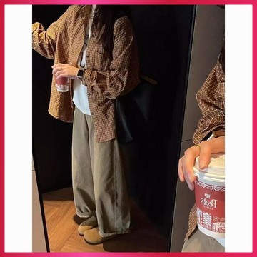 『ATC』秋季薄外套女春秋法式黃色格子襯衫外套春季多巴胺防曬薄款寬鬆小個子長袖上衣