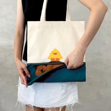 【可變大縮小】躲起來偷睡覺的熊和站崗小雞, 層層縫帆布袋