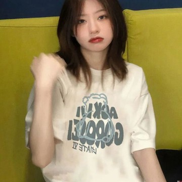 白色純棉短袖t恤女夏季新款寬鬆韓版高街字母設計感小衆上衣 印花t恤 設計感衣服 短袖上衣 美式上衣 短袖t恤