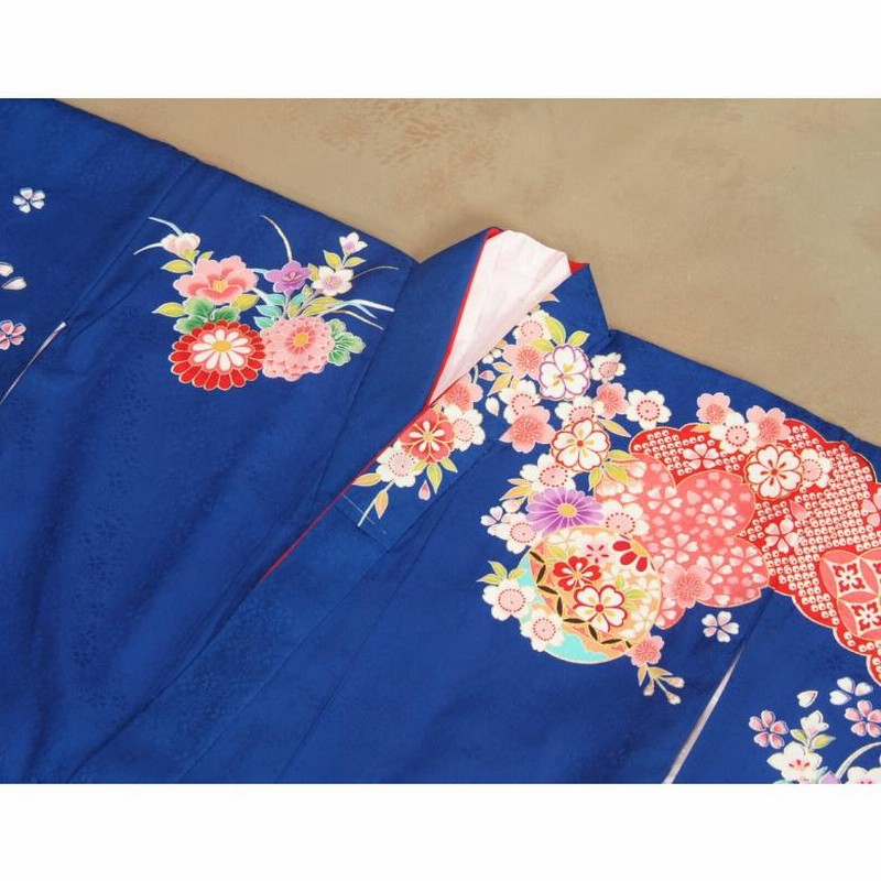 407ag138□七五三 七歳 女児 着物&袋帯&長襦袢 金駒 鈴文□状態良好