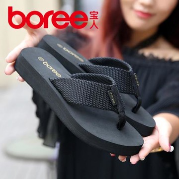 寶人拖鞋女夏外穿時尚防滑中跟涼拖鞋松糕厚底沙灘坡跟夾腳人字拖