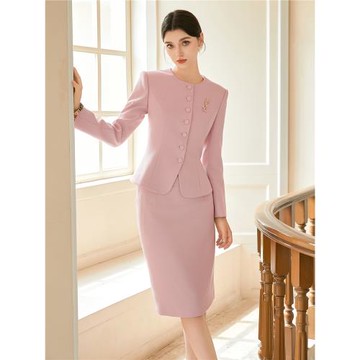 高級感粉色顯白西裝套裙女時尚氣質主持人職業裝播音藝考上鏡正裝