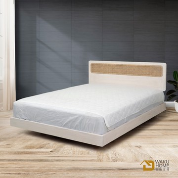 wakuhome 瓦酷家具audrey日系藤編5尺雙人實木床組(床頭片+床架)b001-h6945-