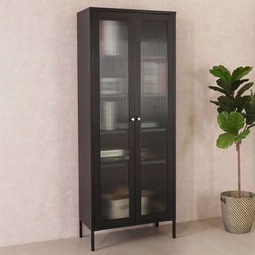 Homelike 喜家居鋼製長虹玻璃書櫃-午夜黑(2235)-70x36x180cm