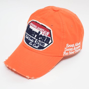 韓國製 正韓 破損設計字母棒球帽/老帽/帽子 橘色  BA CP  BJ26 帽子專賣店