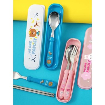 韓國進口兒童餐具套裝304不銹鋼勺子叉子筷子餐盒便攜小學生專用