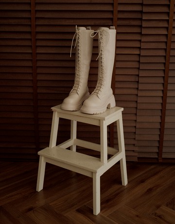 延伸到天際的腿；質感後拉鍊綁帶長靴 兩色 36-41