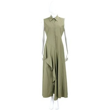 Max Mara-STUDIO KERAS 不規則裙襬 軍綠色露背 府綢襯衫洋裝 連身裙