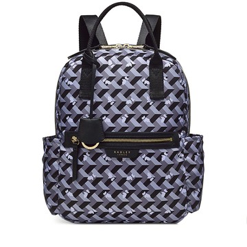 Radley London Womens Finsbury Park - Geo Dog Medium Ziptop Backpack - Grey Medium