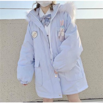 冬季新款JK外套女學院風連帽棉衣日系寬松軟妹中長款棉服女面包服