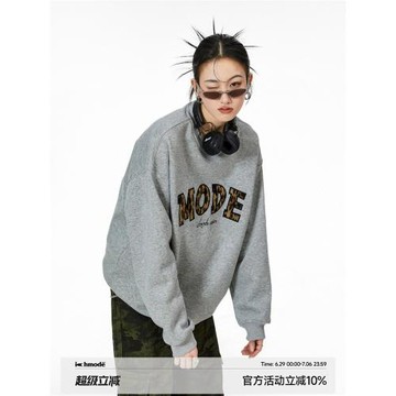 ICH MODE 美式灰色圓領衛衣女2026年秋季新款寬松慵懶風外套上衣