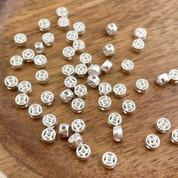 ⚡臺灣出貨⚡5mm銅錢隔珠有錢花配件金色小銅錢鏤空diy串珠配件串珠文玩手串