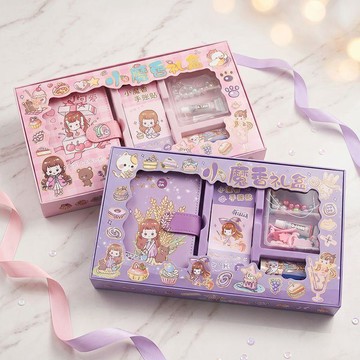 【台灣出貨】兒童文具 卡通手賬套裝禮盒少女燙金貼紙全套素材禮包網紅手賬本可愛筆記本