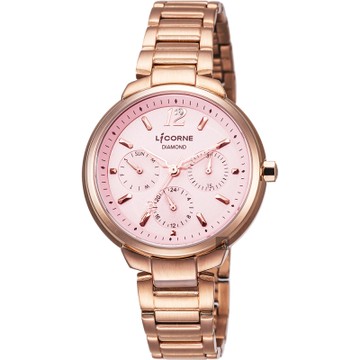LICORNE 自由國度日曆女錶 新年開運 送禮推薦-粉x玫塊金/34mm
