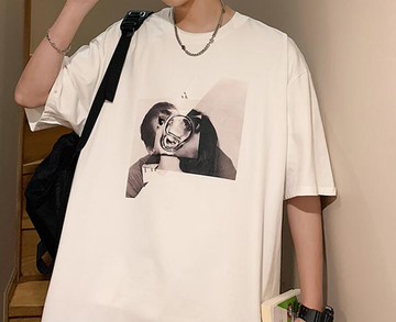 FINDSENSE X 韓潮 男士 街頭時尚 全棉 五分袖 嘻哈人像印花 短袖T恤