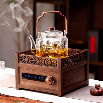 新中式胡桃木電陶爐電茶爐仿古煮茶器玻璃蒸煮茶壺套裝2025新款復