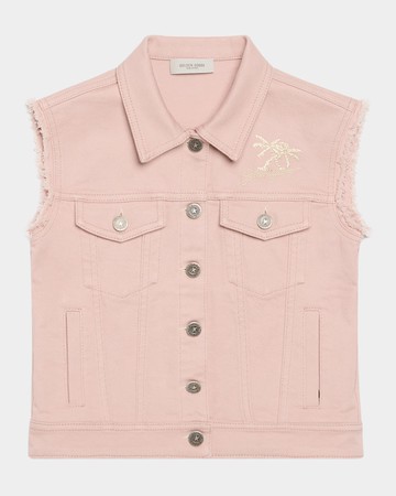 Girl's Journey Sleeveless Denim Jacket with Embroidery, Size 4-12