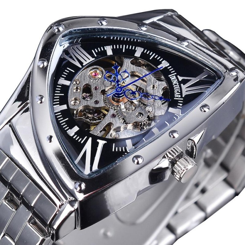 メンズ腕時計 三角形 スケルトンブラック腕時計 機械式 かっこいい おし ステンレス鋼 ウォッチ 時計 | LINEショッピング