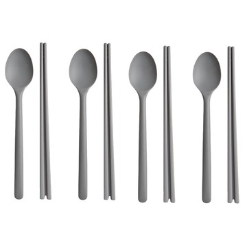 Lirie 矽膠餐具4件組  湯匙 4支 + 筷子 4雙  1組  深灰色