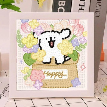 【臺灣-出貨】爆款鑽石畫卡通線條小狗兒童手工diy粘貼生日禮物益智玩具小擺件
