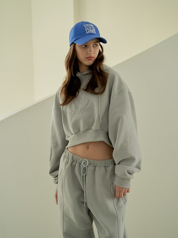 Mutt Character Crop Hoodie_Light Grey