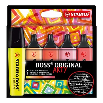 STABILO 德國 思筆樂 BOSS ORIGINAL ARTY 波士經典螢光筆  5色暖色系組/盒 ST70/5-02-1-20