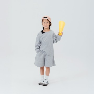 QUEENSHOP_F 童裝 素面休閒長袖短褲套裝-花灰 M/L/XL 現+預 【01099436】