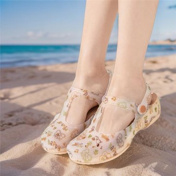 洞洞鞋女時尚防滑軟底平跟包頭外穿拖鞋厚底可愛防滑夏季沙灘涼鞋