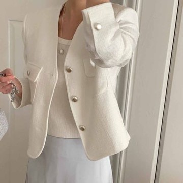 正韓外套 明優伯粗花呢短款外套EPC1114-創翊韓都