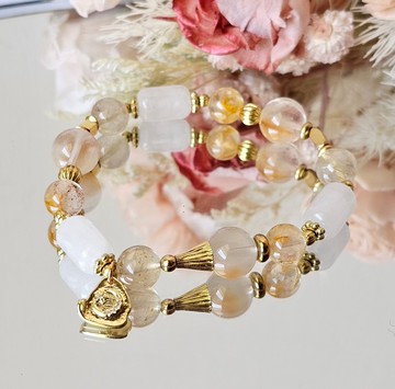 曦羽-黃銅配件款/黃兔毛/黃膠花水晶/白幽靈/鈦晶/招財水晶手鍊