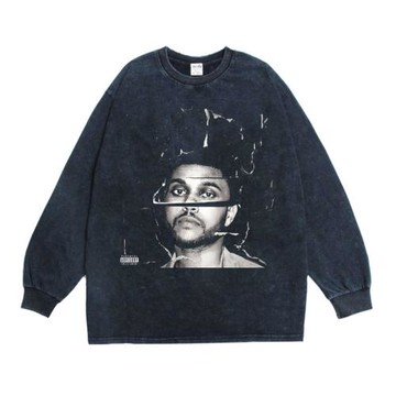 數碼直噴歌手威肯The Weeknd人物海報印花長袖T恤寬松重磅純棉