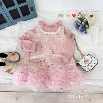 🌈✨mix1001新年款🧨 點綴珍珠背心洋裝✨兒童翻蓋背心洋裝 5-17