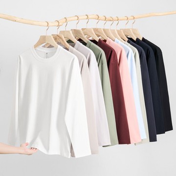 精梳棉300g重磅純棉長袖t恤男美式寬松純色打底衫秋冬男士衣服鑫弘-衣錦男裝