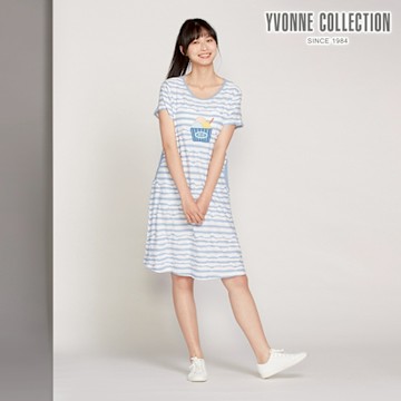 YVONNE 以旺傢飾 凸條提花貼布繡短袖洋裝-海島藍