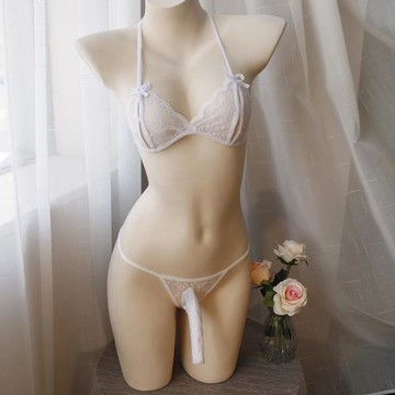 掛脖系帶偽娘文胸套裝女裝大佬蕾絲抹胸男反串cd變裝超薄內衣用品