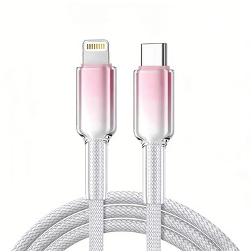 樂樂 冰晶頭PD30W快充線 Type-C-Lightning 彩色編織充電線  灰白粉  1個  100cm