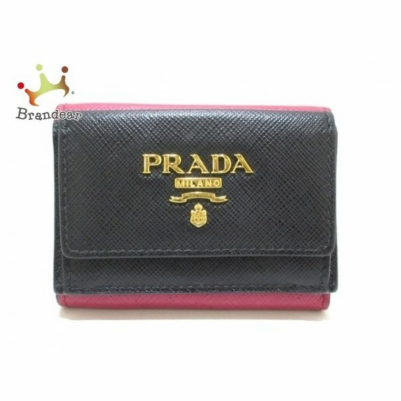 プラダ Prada 3つ折り財布 黒 ピンク レザー スペシャル特価 0628 通販 Lineポイント最大0 5 Get Lineショッピング