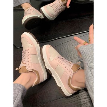 柯先生2024春秋小香風運動休閑鞋系帶真皮圓頭顯瘦厚底拼色松糕鞋