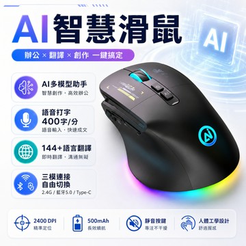 AI滑鼠 AI智慧滑鼠 語音滑鼠 DeepSeek AI助手 語音打字400字/分 144種語言即時翻譯 三模連接