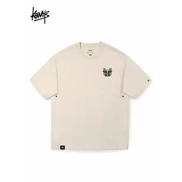KERWATS可維斯品牌大碼男女情侶無性別龍頭胸花夏杏色落肩短袖T恤