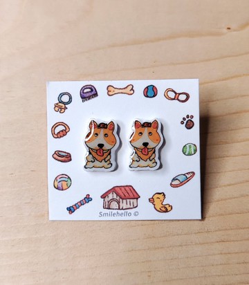 耳針/耳夾/耳環 手工製作 柯基犬(一對)