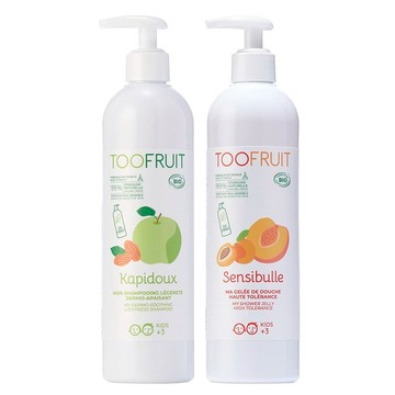 法國 TOOFRUIT - 果漾明星沐浴潔髮組-果漾兒童青蘋無矽洗髮精400ml + 果漾保濕蜜桃沐浴露400ml