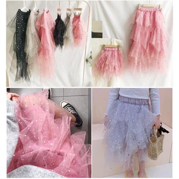 親子裝 春夏新款亮片親子星星裙 女童空氣感半身紗裙寶寶公主裙子