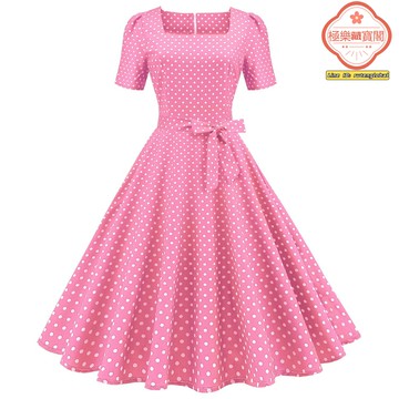 【氣質收腰】復古連衣裙 波點連衣裙 方領連衣裙 收腰連衣裙 大擺連衣裙 短袖連衣裙 歐美印花 外貿原單 度假約會穿搭