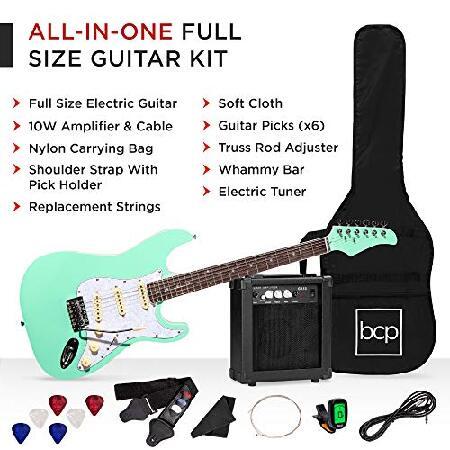 Best Choice Products 39in Full Size Beginner Electric Guitar Starter Kit w Case, Strap, 10W Amp, Strings, Pick, Tremolo Bar SoCal Green